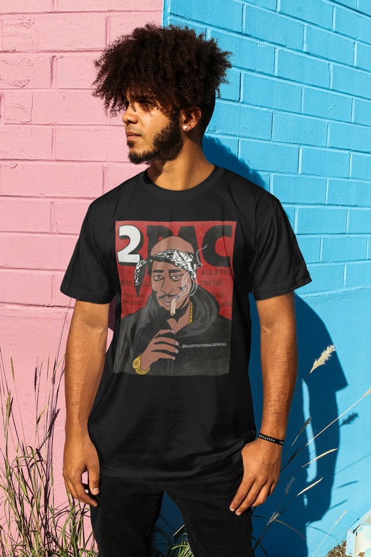2pac hip hop legendary rapper 90s rap legend smoking art, red tupac art Unisex Heavy Cotton Tee