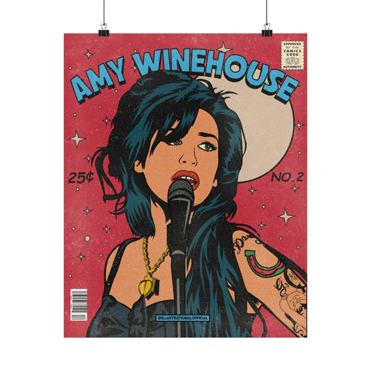 amy winehouse vintage comic style illustration art high quality back to black singer legendary amy Premium Matte Vertical Posters
