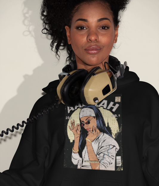 aaliyah comic style illustration art high quality art, 90s pop, queen of pop , 90s music style art Unisex Heavy Blend™ Hooded Sweatshirt