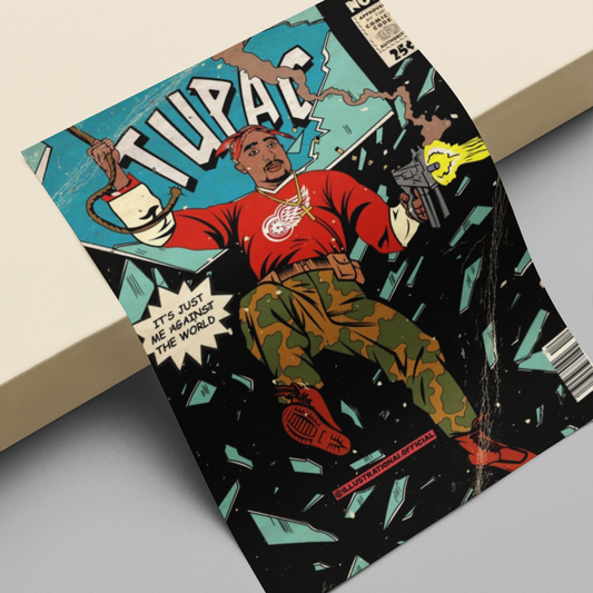2pac legendary rapper me against the world comic style art poster tupac shakur , hip hop wall art, Premium Matte Vertical Posters